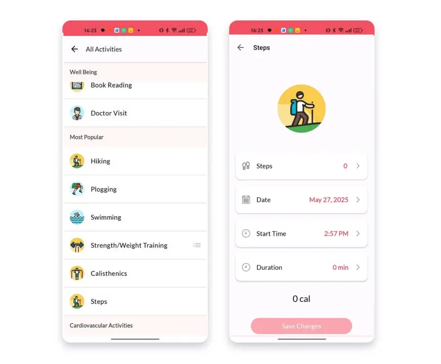 Manual Steps Logging (Configurable)