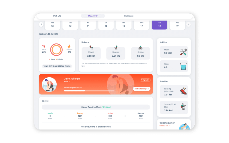 Vantage Fit step challenge app interface