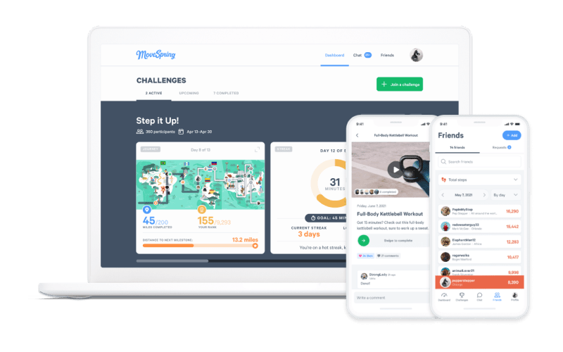 MoveSpring step challenge app interface