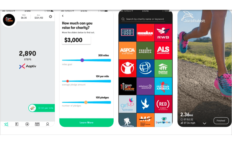 Charity Miles fitness app interface
