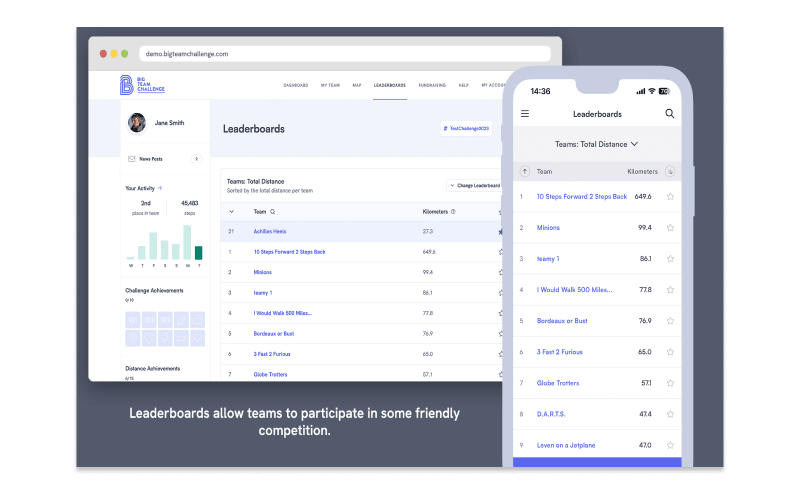Big Team Challenge app interface