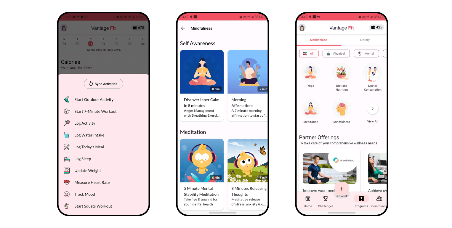 Capture écran application Vantage Fit