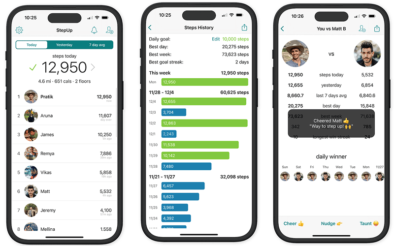 StepUp Pedometer app interface