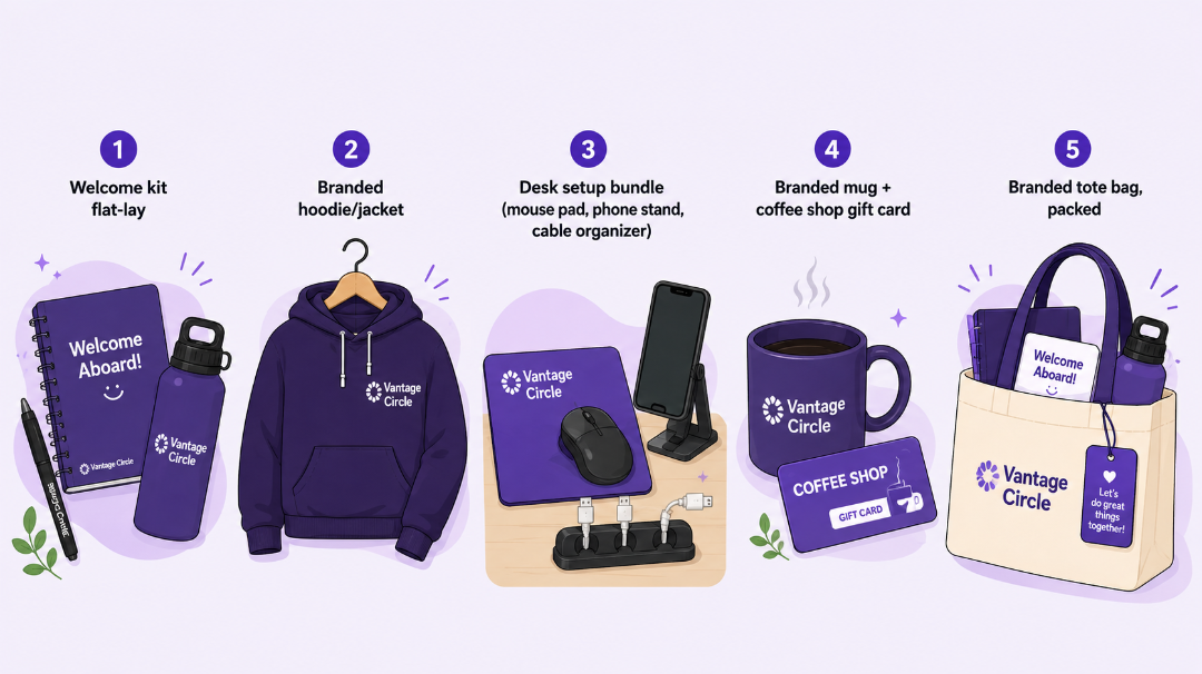 Vantage Circle new-hire onboarding swag kit