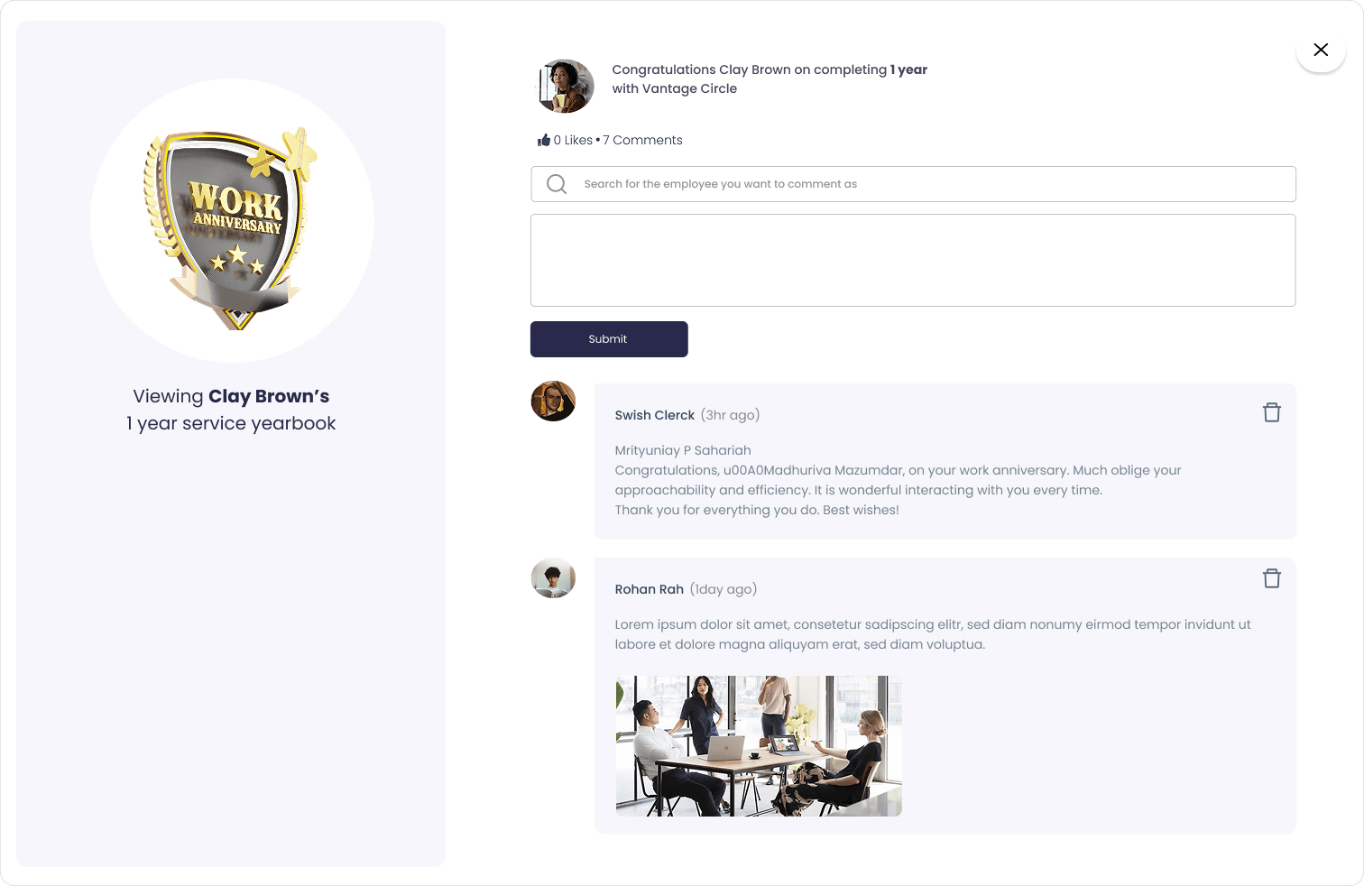 Vantage Rewards dashboard view showing milestone insights upcoming view metrics and controls
