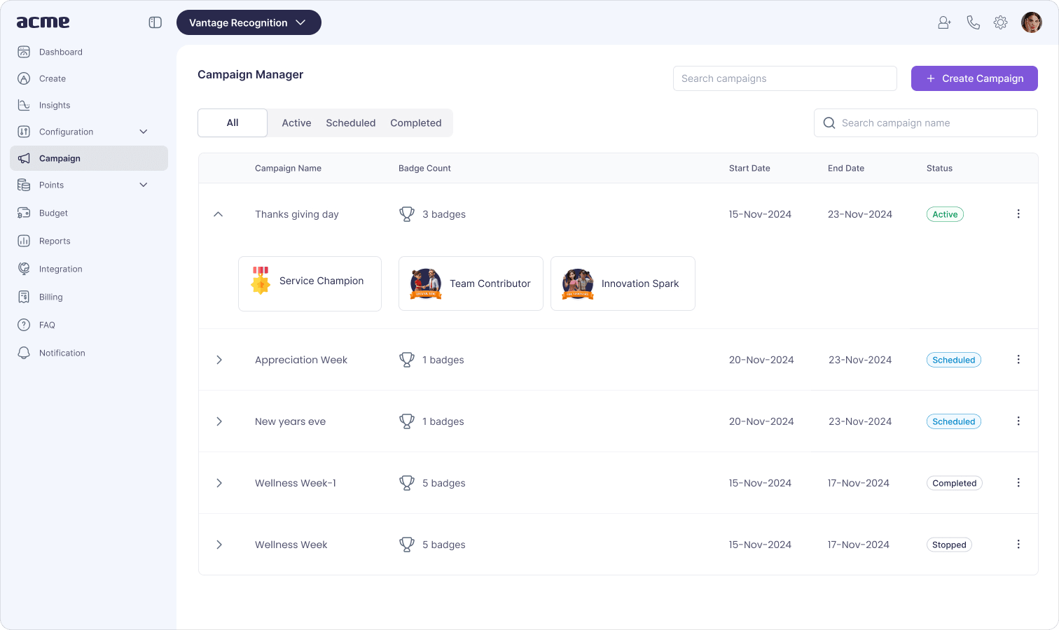 Vantage Rewards Campaign Manager
